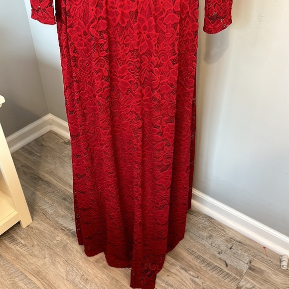 Elegant Red Lace Long Sleeve Full Length Maxi Formal Dress NWT - Picture 7 of 13